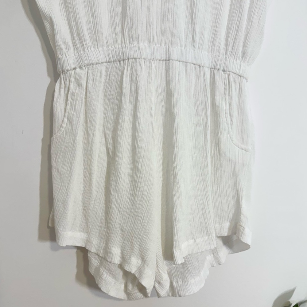 Hermoza White Cotton Gauze Short Sleeve Elastic Waist Romper Swim Coverup NWT M - Picture 6 of 11